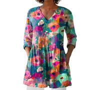Linen Tops for Women UK Oversized Basic Boho Work Clothing Womens Clothes Sale Clearance 2025 New Women's Summer Printed Group Shirt Women's Linen Tee Casual Shirt (01-E-Pink, XXL)