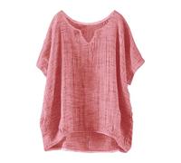 Linen Tops for Women UK Oversized Size 18 Lace Spring Clothes Warehouse Deals Clearance Women's Summer Short Sleeve Solid Casual Loose Linen Top (01-B-Pink, XL)