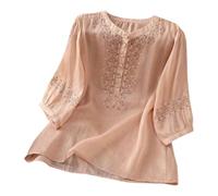 Linen Tops for Women UK Plus Size 3/4 Sleeve Button Down Chambray Peasant Shirts Spring Clothes Loose Fit Holiday Casual Boho Floral Blouses Summer Vacation Beach Cover Ups