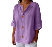 Linen Tops for Women UK Plus Size Solid Fashion Work Top Sales Linen Daily for Women Summer Cotton Linen Tee Essentials Vacation Beach Solid Blouses Tunic Top (01-H-Purple, S)