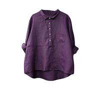 Linen Tops for Women UK Sale Clearance V Neck Button Blouse Baggy Roll Up Long Sleeve Shirts Casual Summer Tee Cotton Linen Blouses Loose Fit Plain Shirt Ladies Longline Tunic Top for Work Office