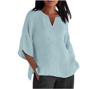 Linen Tops for Women UK Short Chiffon Work Tunic Tops Clearance Summer Women's 7 Quarter Sleeve V Neck Solid Color Loose Top T Shirt Casual Shirt (01-B-Light Blue, M)