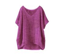 Linen Tops for Women UK, Short Sleeve Crew Neck Bubble Hem Tunic Tops Oversized Baggy Blouses Summer Casual Shirts Womens Ladies Linen Lagenlook Clothing Blouses