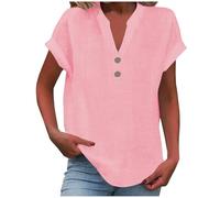 Linen Tops for Women Uk Summer Plain Baggy Comfy Clothes Cotton Linen Short Sleeve Button Down Lounge Tee Shirts Fashion Business Vacation Trendy Blouse Office Work Plus Size Oversized Tunic Tops