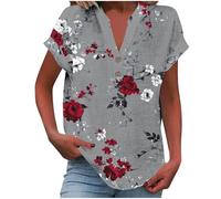Linen Tops for Women UK,Women's Summer Cotton Linen Cap Sleeve T-Shirt Ladies Button V Neck Tunic Tops Baggy Graphic Casual Loose Shirts Trendy Blouse Vacation Outfits Clearance