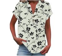 Linen Tops for Women UK,Women's Summer Cotton Linen Cap Sleeve T-Shirt Ladies Button V Neck Tunic Tops Baggy Graphic Casual Loose Shirts Trendy Blouse Vacation Outfits Clearance