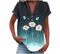 Linen Tops for Women UK,Women's Summer Cotton Linen Cap Sleeve T-Shirt Ladies Button V Neck Tunic Tops Baggy Graphic Casual Loose Shirts Trendy Blouse Vacation Outfits Clearance