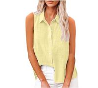 Linen Tops Women Solid Button Down Sleeveless Shirts Dressy Roll Up Tank Tops Summer Lapel Neck Elegant Vests Business Casual Office Work Loose Vests Casual Oversized Tank Tops S-XXL