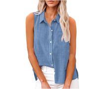 Linen Tops Women Solid Button Down Sleeveless Shirts Dressy Roll Up Tank Tops Summer Lapel Neck Elegant Vests Business Casual Office Work Loose Vests Casual Oversized Tank Tops S-XXL