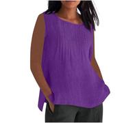 Linen Tops Women UK Plus Size,Ladies Oversized Cotton Linen Vest Tops Crewneck Plain Sleeveless Tshirts Loose Gym Pleated Camisoles Blouses Summer Cami Tank Tee Shirt Sale Clearance S-5XL