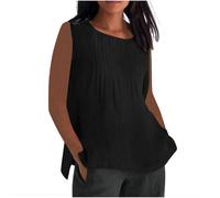 Linen Tops Women UK Plus Size,Ladies Oversized Cotton Linen Vest Tops Crewneck Plain Sleeveless Tshirts Loose Gym Pleated Camisoles Blouses Summer Cami Tank Tee Shirt Sale Clearance S-5XL