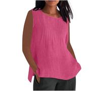 Linen Tops Women UK Plus Size,Ladies Oversized Cotton Linen Vest Tops Crewneck Plain Sleeveless Tshirts Loose Gym Pleated Camisoles Blouses Summer Cami Tank Tee Shirt Sale Clearance S-5XL