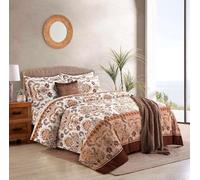 Linen Tribe 4 Piece Complete Bedding Set Duvet Cover + Fitted Sheet With 2x Matching Pillow Cases Easy Care Microfibre Soft Printed Designs Bedsets (Livia Brown, King)