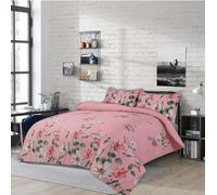 Linen Tribe 4 Piece Complete Bedding Set - Printed Duvet Cover With Matching Fitted Sheet Bed Sheet And Pillow Cases - Premium Microfibre Easy Care Non Iron Bedsets (King, Pink Minna)