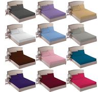 Linen Tribe Plain Dyed Fitted Sheet Bed Sheet 30cm With 2x Matching Pillowcases Percale Non Iron - Deep Pocket Hotel Quality 2Pc Bedding Set Soft Breathable Sheets (Wine, Super King)