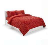 Linen Tribe Teddy Christmas Tree Duvet Cover Set - Matching Pillow Cases Warm Winter 3Pcs Xmas Bedding Festive Design - Customisable With Blanket And Cushion Cover (Red, Double)