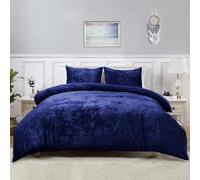 Linen Tribe Velvet Complete Bedding Set 4 Piece, Duvet Cover + Fitted Sheet + Matching Pillowcases Easy Care Soft Touch Glamour Bedding Set (Blue, Single)