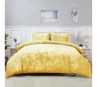 Linen Tribe Velvet Complete Bedding Set 4 Piece, Duvet Cover + Fitted Sheet + Matching Pillowcases Easy Care Soft Touch Glamour Bedding Set (Ochre, Single)