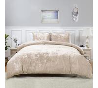 Linen Tribe Velvet Complete Bedding Set 4 Piece, Duvet Cover + Fitted Sheet + Matching Pillowcases Easy Care Soft Touch Glamour Bedding Set (Mink, Single)