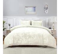 Linen Tribe Velvet Complete Bedding Set 4 Piece, Duvet Cover + Fitted Sheet + Matching Pillowcases Easy Care Soft Touch Glamour Bedding Set (Cream, Single)