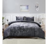 Linen Tribe Velvet Complete Bedding Set 4 Piece, Duvet Cover + Fitted Sheet + Matching Pillowcases Easy Care Soft Touch Glamour Bedding Set (Grey, Single)