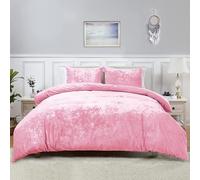 Linen Tribe Velvet Complete Bedding Set 4 Piece, Duvet Cover + Fitted Sheet + Matching Pillowcases Easy Care Soft Touch Glamour Bedding Set (Pink, Single)