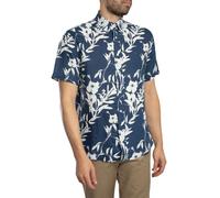 Linen Tropical Print Short Sleeved Shirt Night Sky/Ivory Silk L