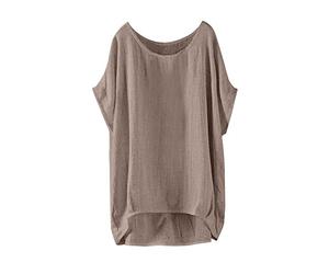 Linen Trousers and Tops Set Ladies Red Indian Spring Blouse Sales Casual Pullover Womens Sleeve T Shirt Thin Short Top Blouse Loose Women's Blouse (01-D-Khaki, XXL)