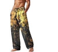 Linen Trousers Casual Cotton Trouser Mens Baggy Hippy Trousers Summer Beach Loose Fit Harem Trouser Ink Print Bottoms Elastic Waist Pant Daily Streetwear Trouser Wide Leg Hippie Pants For Man