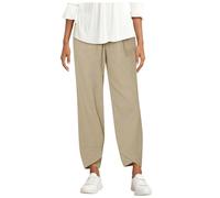 Linen Trousers for Women UK Capri Pants Ladies Casual Sommer Trousers Cotton Linen 3/4 Length Cropped Pants Loose Fit Sweatpants Straight Elasticated Waist Chino Bottoms with Pocket Khaki