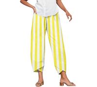 Linen Trousers for Women UK Capri Pants Ladies Casual Sommer Trousers Cotton Linen 3/4 Length Cropped Pants Loose Fit Sweatpants Straight Elasticated Waist Chino Bottoms with Pocket
