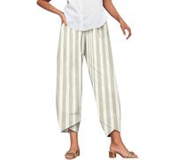 Linen Trousers for Women UK Capri Pants Ladies Casual Sommer Trousers Cotton Linen 3/4 Length Cropped Pants Loose Fit Sweatpants Straight Elasticated Waist Chino Bottoms with Pocket