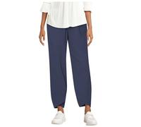 Linen Trousers for Women UK Capri Pants Ladies Casual Sommer Trousers Cotton Linen 3/4 Length Cropped Pants Loose Fit Sweatpants Straight Elasticated Waist Chino Bottoms with Pocket Navy
