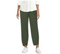 Linen Trousers for Women UK Capri Pants Ladies Casual Sommer Trousers Cotton Linen 3/4 Length Cropped Pants Loose Fit Sweatpants Straight Elasticated Waist Chino Bottoms with Pocket Army Green