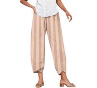 Linen Trousers for Women UK Capri Pants Ladies Casual Sommer Trousers Cotton Linen 3/4 Length Cropped Pants Loose Fit Sweatpants Straight Elasticated Waist Chino Bottoms with Pocket