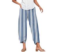 Linen Trousers for Women UK Capri Pants Ladies Casual Sommer Trousers Cotton Linen 3/4 Length Cropped Pants Loose Fit Sweatpants Straight Elasticated Waist Chino Bottoms with Pocket