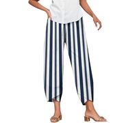 Linen Trousers for Women UK Capri Pants Ladies Casual Sommer Trousers Cotton Linen 3/4 Length Cropped Pants Loose Fit Sweatpants Straight Elasticated Waist Chino Bottoms with Pocket