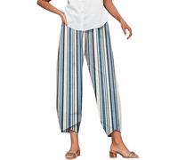 Linen Trousers for Women UK Capri Pants Ladies Casual Sommer Trousers Cotton Linen 3/4 Length Cropped Pants Loose Fit Sweatpants Straight Elasticated Waist Chino Bottoms with Pocket