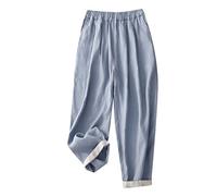 Linen Trousers Long Leg Pants for Women Golf Trousers Training Clearance Summer Loose Casual Tight Waist Cotton Nine Point Trousers Harlan Pants Sky Blue