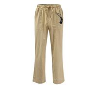 Linen Trousers Men Viking Mens Beach Trousers Linen Wide Legs Palazzo Pants Solid Yoga Elastic Waisted Pocket Cotton Harem Pants Comfortable Yoga Workout Khaki L