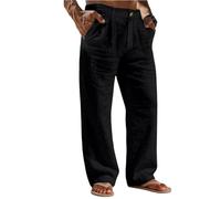Linen Trousers Mens Cotton Jogging Bottoms Casual Summer Pants With Button & Zip Fly Loose Fit Comfortable Lightweight Trouser Straight Legs Lounge Beach Pants With Pockets Summer Beach Yoga