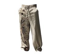 Linen Trousers Men's Lightweight Summer Trousers Men's Baggy Jogging Bottoms Fashionable Printed Beach Trousers Men's Linen Wide Leg Yoga Trousers Men's Pattern Casual Trousers Straight Solid Colour