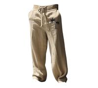 Linen Trousers Men's Lightweight Summer Trousers Men's Baggy Jogging Bottoms Fashionable Printed Beach Trousers Men's Linen Wide Leg Yoga Trousers Men's Pattern Casual Trousers Straight Solid Colour