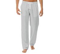 Linen Trousers Mens Plain Cotton Linen Trousers Casual Lightweight Drawstring Yoga Beach Pants with Pockets Solid Color Summer Pants Comfortable Full Length Elasticated Waist Jogging Bottoms