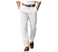 Linen Trousers Men's Suit Trousers Beach Trousers Front Pocket Straight Leg Plain Comfortable Breathable Formal Business Holiday Fashion Basic Trousers Men's Trousers M, White, M