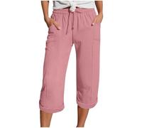 Linen Trousers Women Summer 3/4 Lightweight Causal Loose Elastic Comfortable Sport Leisure Beach Hiking Shorts Clearance