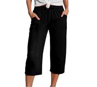 Linen Trousers Women Summer 3/4 Lightweight Causal Loose Elastic Comfortable Sport Leisure Beach Hiking Shorts Clearance Black