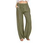 Linen Trousers Women UK Clearance, Ladies Drawstring Pants Elasticated Waist Yoga Trousers Plain Wide Leg Lounge Pants Running Jogger Palazzo Trousers Baggy Sweatpants Bottoms with Pockets Plus Size