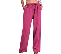 Linen Trousers Womens,Ladies Summer Cotton Linen Trousers Drawstring Elastic Waist Straight Wide Leg Lounge Pants Pockets High Waisted Palazzo Pants Loose Fit Bottoms UK Days of Prime