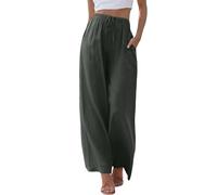 Linen Trousers Womens Long Leg Summer Palazzo Pants High Waisted Wide Leg Pants Casual Ladies Summer Loose Fit Beach Flowy Elastic Waist Trousers (GY2, XXXL)